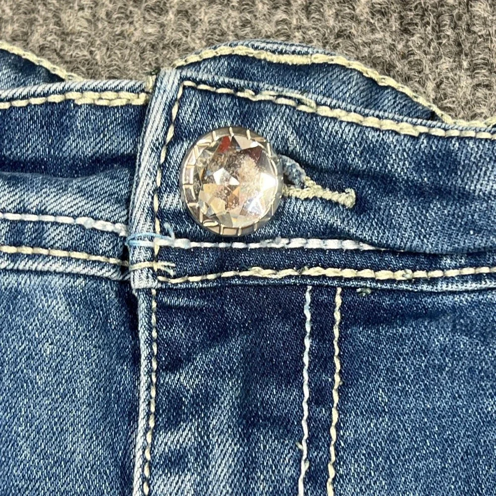 Elite Bootcut Denim Jeans Womens 19/20 Blue Distressed Stretch‎ Pant Embroidered